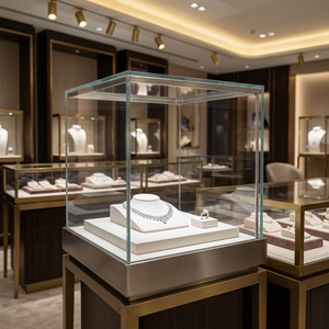 LUX Commercial Grade Tempered Glass Countertop <b>Showcase</b> with LED Display, Stainless Steel Jewelry Display Cabinet for Retail - Product Image 2