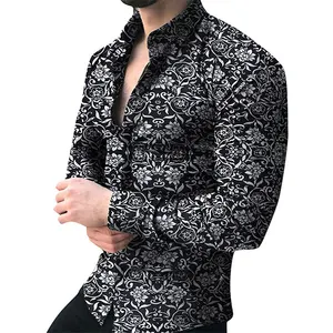 قمصان هاواي رجالية بأكمام طويلة مزينة بالزهور للصيف والخريف - Product Image 1
