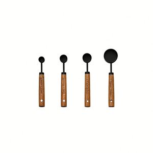 Ensemble complet personnalisé de tasses et cuillères doseuses en métal de 300 ml, noires avec manches en bois, pour la cuisine à domicile - Product Image 2