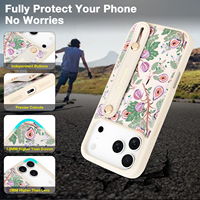 Étui de téléphone personnalisé pour iPhone 15, en cuir microfibre imprimé floral, imperméable, antichoc, durable, avec fonction de support