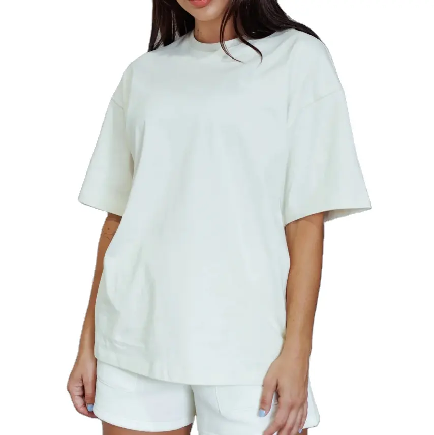 Personalização ginásio jogging algodão macio anti pilling oversize t-shirt e shorts duas peças set para as mulheres