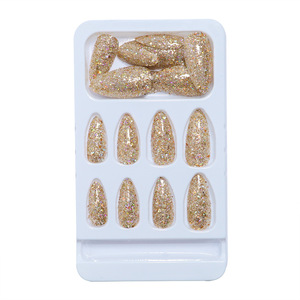 Uñas Postizas al por Mayor, 24 Piezas/Caja, Medianas, Almendradas, Brillantes, con Puntas Francesas Doradas, Uñas Adhesivas para Mujer - Product Image 2