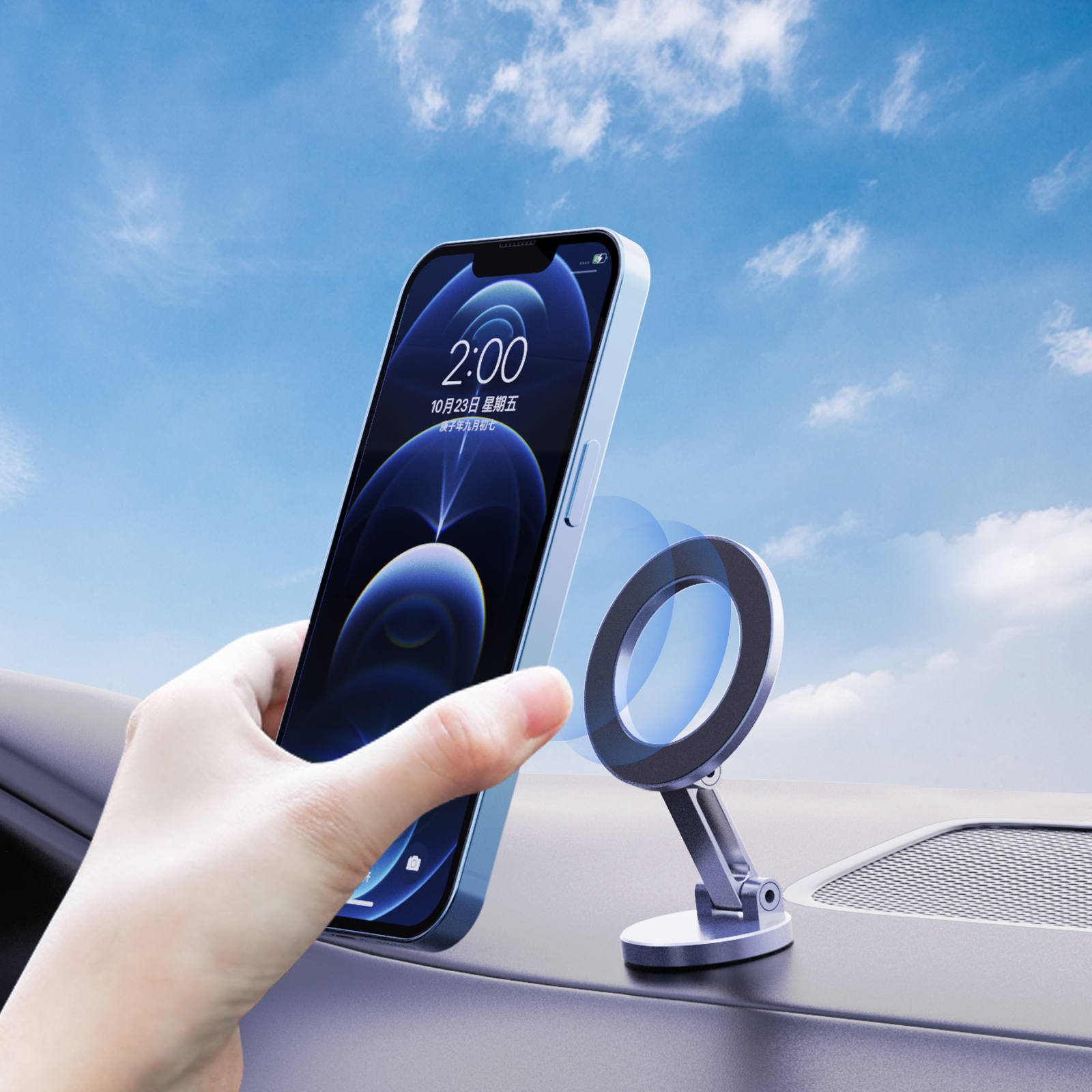 Nieuwe Legering 360 Graden Rotatie Opvouwbare Magsaf Magnetische Dashboard Mobiele Mount Auto Telefoon Houder