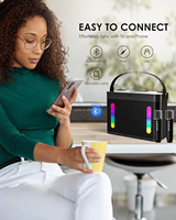 Haut-parleur Bluetooth sans fil portable rechargeable pour karaoké extérieur, haute puissance, petit format, avec deux micros et sangle 927