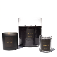 Bougie parfumée en cire de soja AIKUN, grande, noire, en verre, pour hôtel et spa, avec logo personnalisé, coffret cadeau, commande en gros, longue durée de combustion, arôme