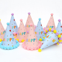 Nouveaux articles de décoration de fête écologiques, chapeau en papier pour anniversaire d'enfant, bandeau, chapeau de fête pour un an, pompon en fourrure