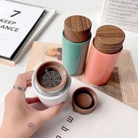 Bouteille Thermos Isotherme à Double Paroi en Acier Inoxydable 304 de 500 ml avec Logo Personnalisé, Couvercle Effet Bois et Isolation Sous Vide