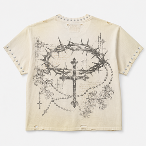 T-shirt Homme 300 GSM en Coton Lourd Personnalisé OEM, Délavé à l'Acide, Coupe Oversize Courte et Boxy, avec Strass Bling - Product Image 2