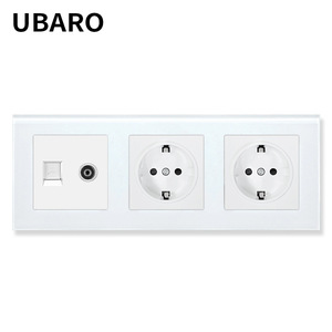 Ubaro - Enchufe de Pared Europeo con Panel de Vidrio Templado, Combinación RJ45 TV Rj11, 224 mm, Blanco - Product Image 1