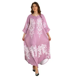 厂家批发女式时尚碎花珠饰半袖碎花印花派对礼服摩洛哥卡夫坦穆斯林连衣裙