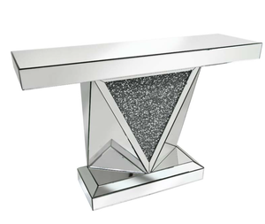 Table <span class=keywords><strong>console</strong></span> miroir de luxe moderne argentée avec diamants pour salon et <span class=keywords><strong>couloir</strong></span>, vente en gros, directement de l'usine - Product Image 1