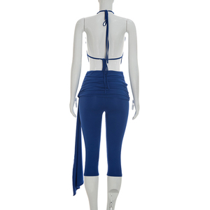Viviblook C26ST231 Ensemble 2 pièces sexy d'été pour femme : débardeur sans manches à col licou et pantalon court de couleur unie - Product Image 5