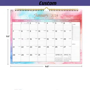 Spiral Bound Customized Design Pages Office Calendar with Blank Daily Blocks Large Wall Calendar 2024