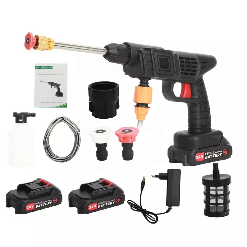 Беспроводной портативный моечный пистолет высокого давления с 2 аккумуляторами, беспроводной моечный пистолет для мойки автомобилей, 24 В, машинка