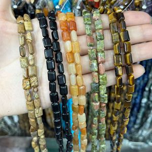 Perles rectangulaires en jaspe naturel, onyx et cornaline 6x8mm, perles tubulaires lâches pour la fabrication de bijoux, bracelets et colliers, vente en gros - Product Image 1