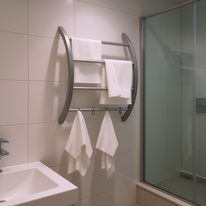 Toallero Curvo de Aluminio Plateado de 22 Pulgadas con Ganchos, Diseño Moderno, Montado en la Pared del Baño, 3 Barras, Acabado Cromado - Product Image 2