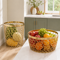 Metalen draadmandenset, ronde decoratieve opbergbak voor wasgoed, fruit, speelgoed |   Matzwart |   OEM/ODM