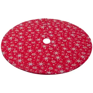 À la main en polyester 48 pouces flocon de neige rouge argent pas cher jupe d'arbre de noël pour intérieur décoration de vacances