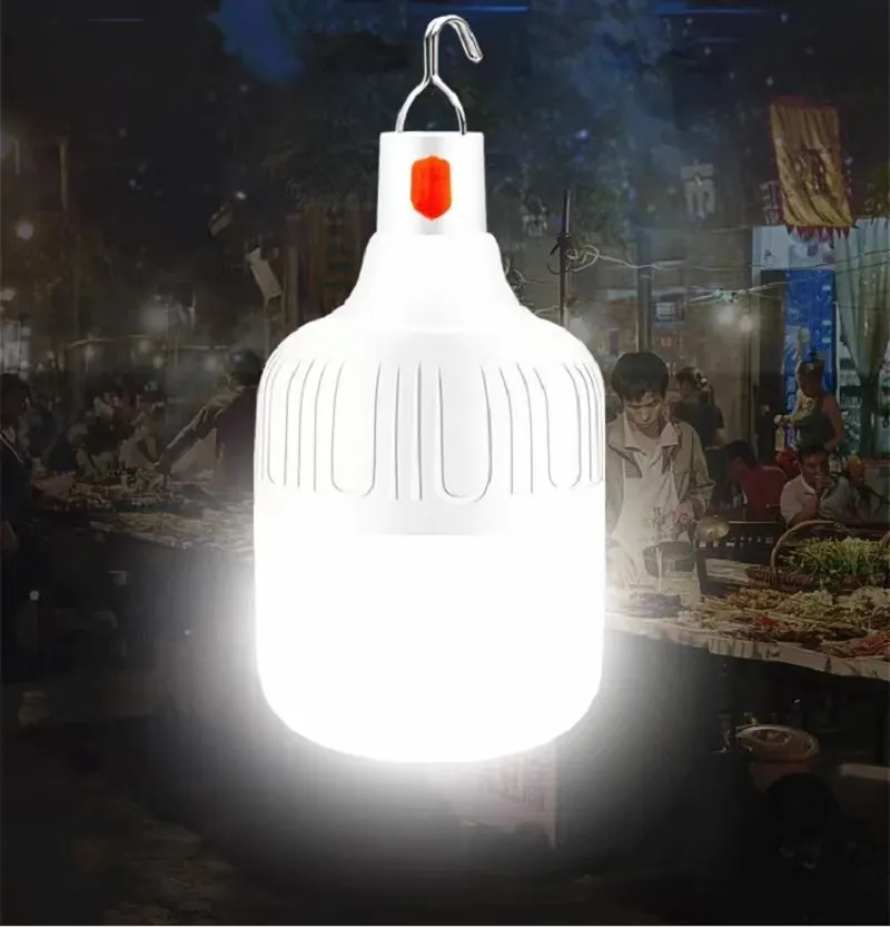 Lâmpada LED de alta potência para acampamento, 60W, 80W, 100W, lanternas portáteis recarregáveis, lâmpada de iluminação para barraca de churrasco, lâmpada de emergência ao ar livre com gancho