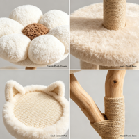 Pohon Kucing BloomWinter 72.5cm Warna Krem Bermotif Bunga dengan Tempat Tidur Ganda Berbentuk Bunga, Papan Garukan Sisal Berbentuk Telinga Kucing & Batang Kayu Melengkung