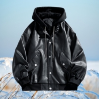 Veste en cuir pour homme, coupe-vent, à capuche, bomber, personnalisée, imperméable, pour moto, en PU, rétro, décontractée, chaude, pour l'hiver
