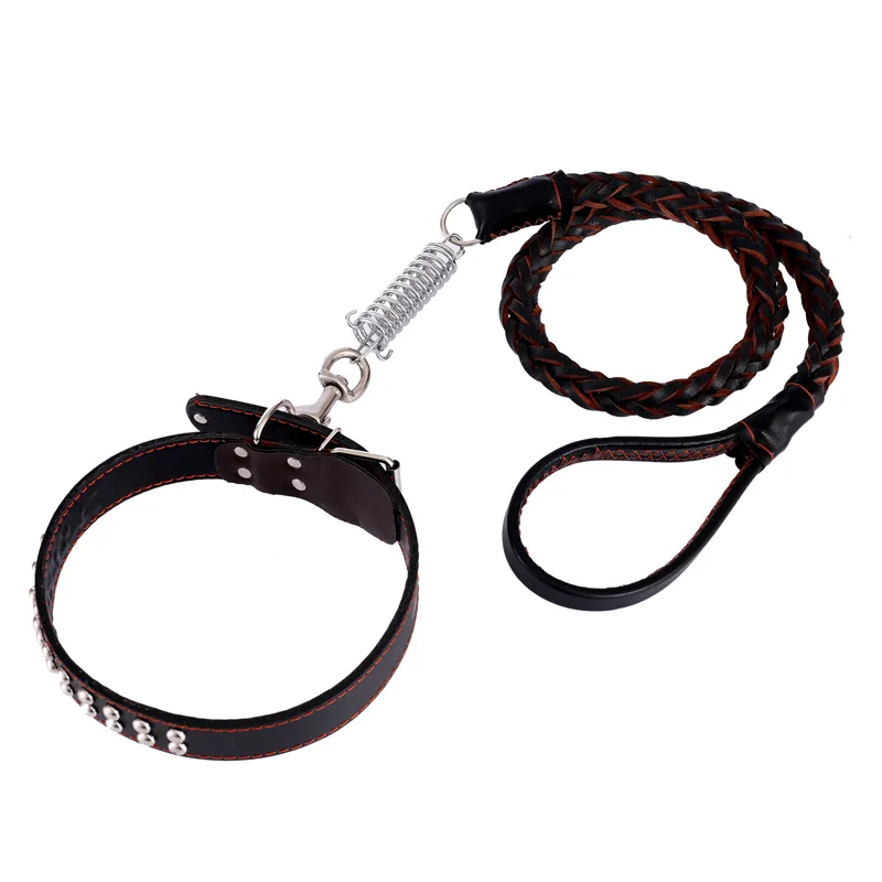 Wholesale of large and medium-sized pet dog leather collar and traction rope