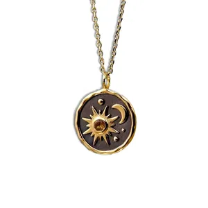 Collar de Acero Inoxidable con Colgante de Sol, Estrellas, <span class=keywords><strong>Luna</strong></span> y Ojo del Diablo, Joyería de Moda para Mujer - Product Image 1