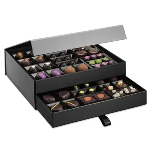 Boîte-cadeau en carton de chocolat noir magnétique à deux couches Boîte de chocolat de luxe avec tiroir
