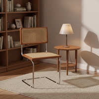 Chaise de salle à manger en bois massif et rotin naturel, design moderne très populaire, idéale pour les restaurants et cafés