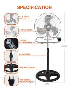 Ventilador Industrial de Pedestal 3 en 1 de Alta Velocidad, Ventilador Industrial de Pie para Enfriamiento de Aire - Product Image 3