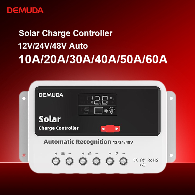 DEMUDA 12v 24v 48v PWM Solar Charge Controller 10a 20a 30a 40a 50a 60a Manual Solar Charge Regulator Battery Solar Controller