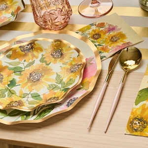 Sunflower Party Tableware <b>Set</b> Custom Printing Gold Hot Stamping Edge Paper Plate Cup Napkin <b>Set</b> Theme Party Supplies - Product Image 3