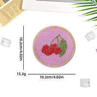 Patch brodé perlé rond motif citron soleil à coudre, applique DIY pour napperon, sac, vêtement et accessoires