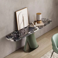 Service OEM/ODM, table console moderne en acier au carbone avec plateau en marbre artificiel pour chambre à coucher et salon, meubles de maison