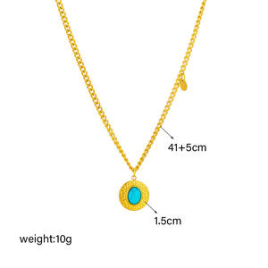 2024 nuevo Simple no deslustre 316l Acero inoxidable chapado en oro ovalado turquesa colgante collar joyería Mujer - Product Image 5