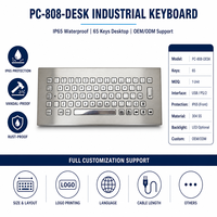 Clavier de bureau industriel en acier inoxydable étanche IP65 personnalisé PC-808-DESK, 65 touches USB PS/2 pour machine CNC, kiosque