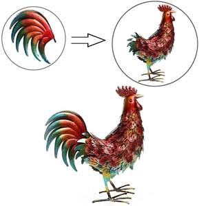 Oniya-luces solares de Metal para decoración de jardín, escultura artística de Metal con forma de <span class=keywords><strong>gallo</strong></span>, decoración de pollo, Color al aire libre - Product Image 3