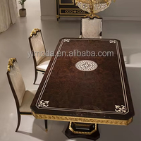 Mesa de comedor italiana de estilo antiguo barroco, armario de comedor 100% de madera maciza, lámina dorada, juego de mesa de comedor de lujo de estilo victoriano