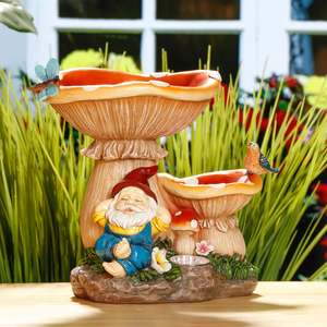 Gnome nain champignon lumière solaire mangeoire de bain d'oiseau ornements de jardin résine étanche - Product Image 3