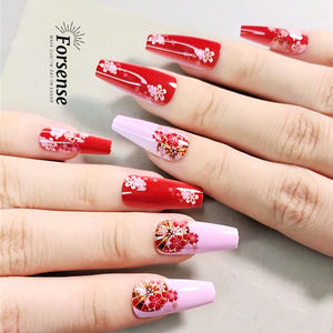 Puntas de <span class=keywords><strong>uñas</strong></span> postizas florales de curva de ataúd corto, <span class=keywords><strong>flores</strong></span> acrílicas hechas a mano, prensa de <span class=keywords><strong>uñas</strong></span> <span class=keywords><strong>con</strong></span> pegamento, Etiqueta Privada, <span class=keywords><strong>uñas</strong></span> postizas presson - Product Image 3