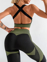 Ensemble de leggings de sport 3 pièces pour femme, taille haute, longueur intégrale, respirant, en polyamide/nylon, pour fitness, yoga, gym, jogging, course à pied, taille élastique