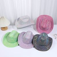 Ecoparty-Chapeaux de jazz en strass, chapeau de cow-boy pour femmes et hommes, double face, couleur rouge avec diamant, vente en gros