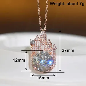 Colliers pour femmes CAOSHI, design de <span class=keywords><strong>château</strong></span> de princesse de luxe, diamants imités ronds, plaqués or rose, pour mariage - Product Image 6