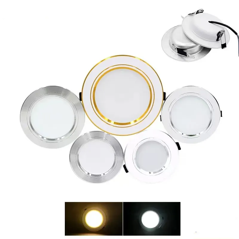 AC220V AC110V DC24V DC12V Down Lamp bianco argento oro 5W 9W 12W 15W 18W pannello rotondo luce per soggiorno LED Downlight