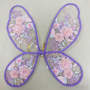 Ailes de fée brodées, ailes de papillon florales en rose abricot et jaune, idéales pour les fêtes de fées dans le jardin - Product Image 6