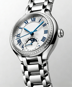 Reloj Automático con Fase Lunar y Bisel de Diamantes, con Números Romanos y Correa de Acero Inoxidable para Mujer, Longinesing - Product Image 3