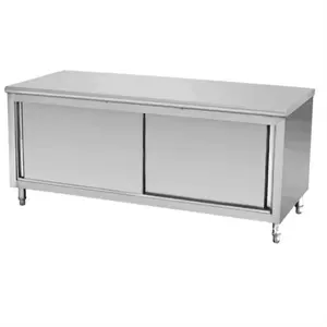 2 Layers Work Table Hanging wall Cabinet Design Stainless Steel Kitchen Cabinet with Sliding Door