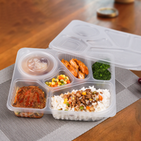 Boîte à lunch jetable à 6 compartiments en PP, transparente, de qualité alimentaire, pour plats à emporter