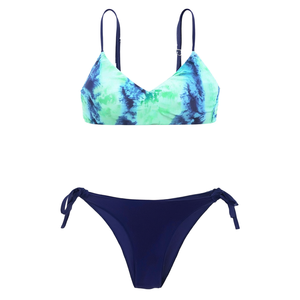 Costume da bagno due pezzi HDJ con top tie-dye e slip a tinta unita, taglie forti, controllo pancia, per la spiaggia, taglie 46 48 50 52 - Product Image 1