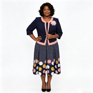 Conjunto de Dos Piezas para Mujer Talla Grande, Vestido con Estampado de Lunares, Elegante, Largo hasta la Rodilla, Ropa Formal de Primavera con Decoración de Apliques - Product Image 3